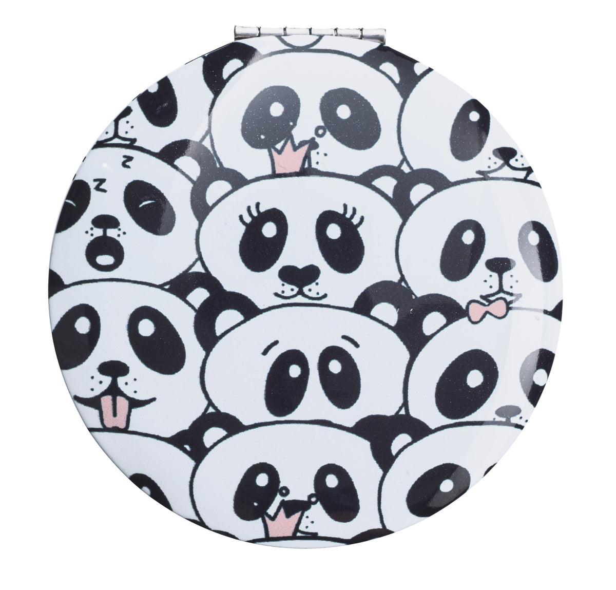 Runder WC-Sitz mit vielen niedlichen Panda-Gesichtern in Schwarzweiß