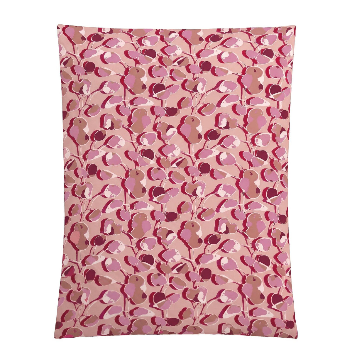Rosa Bettwäsche mit abstraktem Blütenmuster in Pink und Beige.