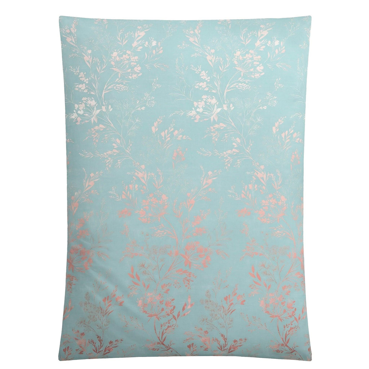 Türkise Bettwäsche mit zartem floralem Muster in Rosa.