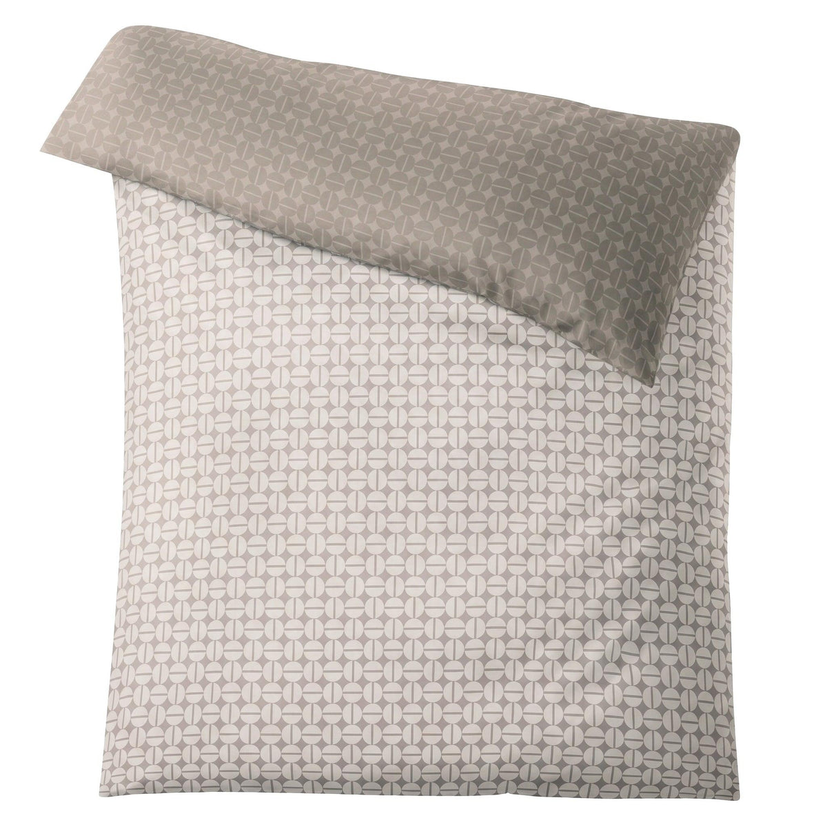 Beige Bettwäsche mit grafischem Kreismuster in Taupe.