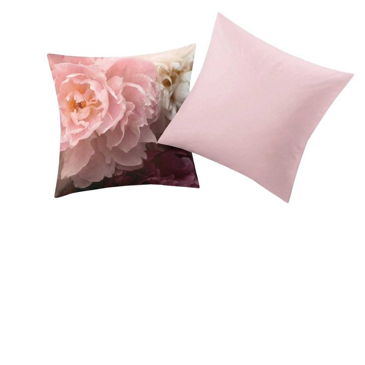 Rosa Kopfkissenüberzug mit floralem Blütenmotiv und Farbverlauf.
