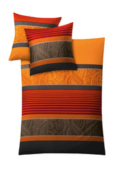 Bettwäsche-Set in Orange und Braun mit modernem Streifen- und Paisleymuster