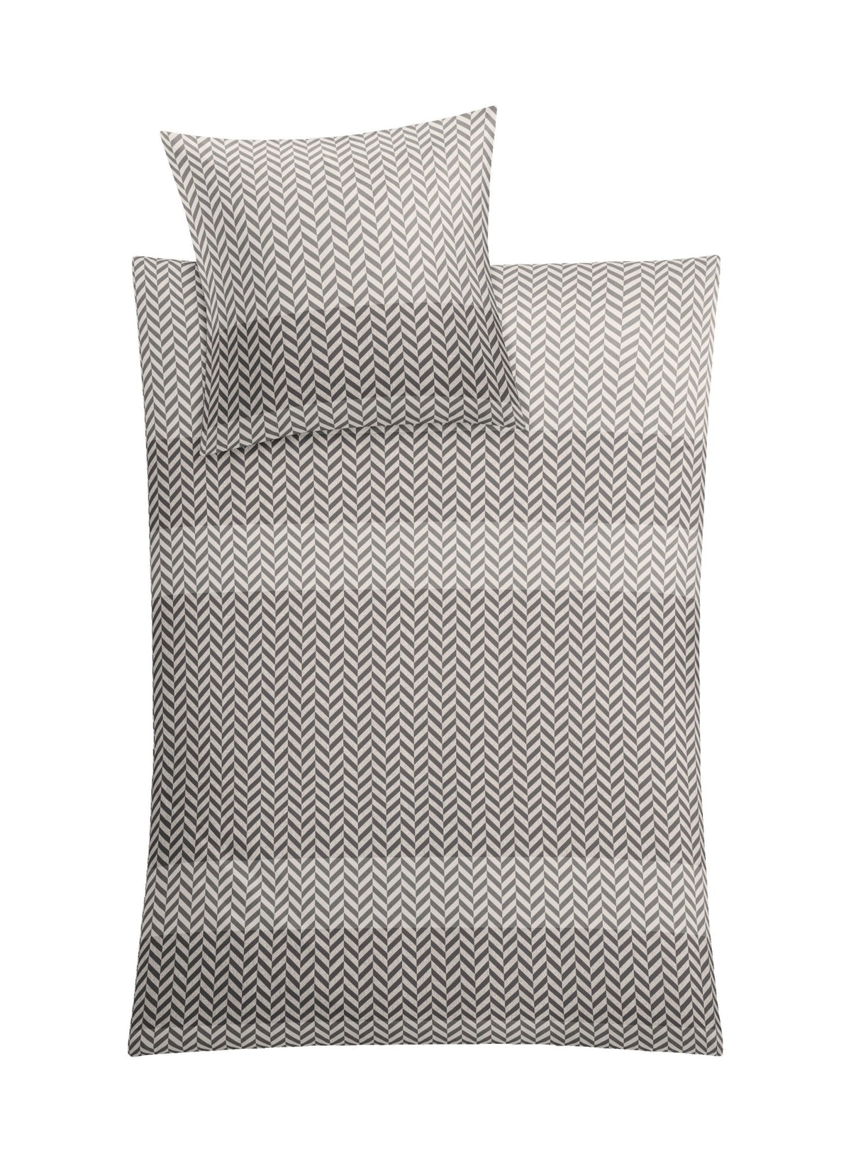 Bettwäsche-Set mit Decke und Kissen in feinem grau-weißem Zickzackmuster