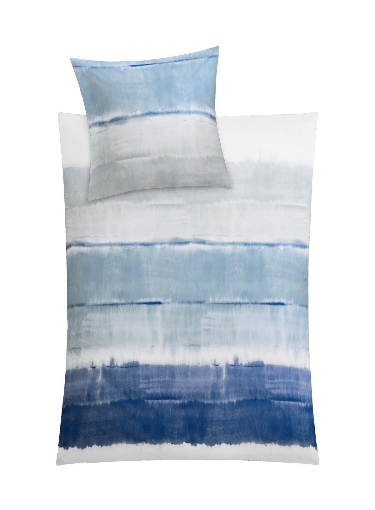 Bettwäsche-Set mit horizontalen Aquarellstreifen in Blau und Grau