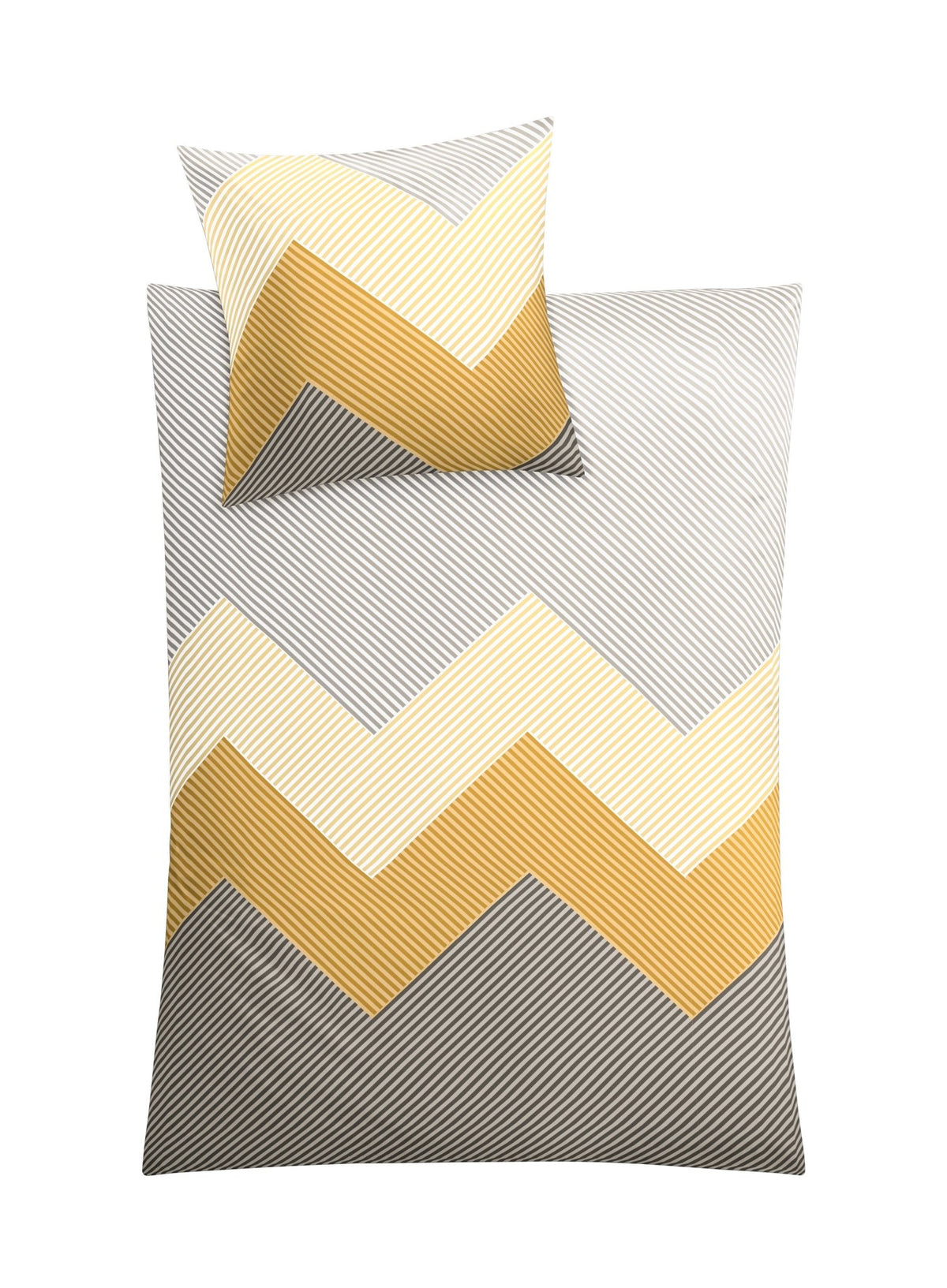 Bettwäsche-Set mit Zickzackmuster in Gelb, Beige und Grau als Set fürs Bett