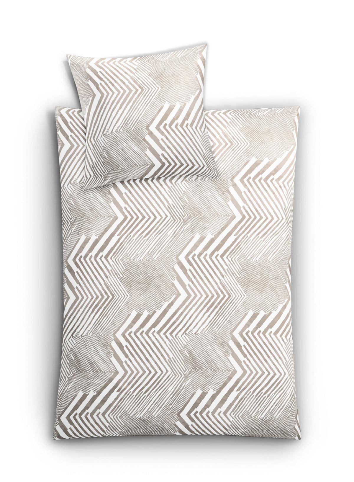 Bettwäsche-Set in Beige mit geometrischem Zickzackmuster und Kissen