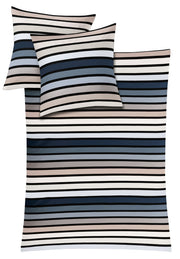 Modernes Bettwäsche-Set mit Querstreifen in Blau, Beige, Schwarz, Weiß