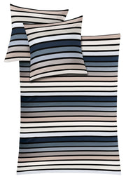 Gestreifte Bettwäsche mit Kissen in Blau, Beige, Weiß und Schwarz