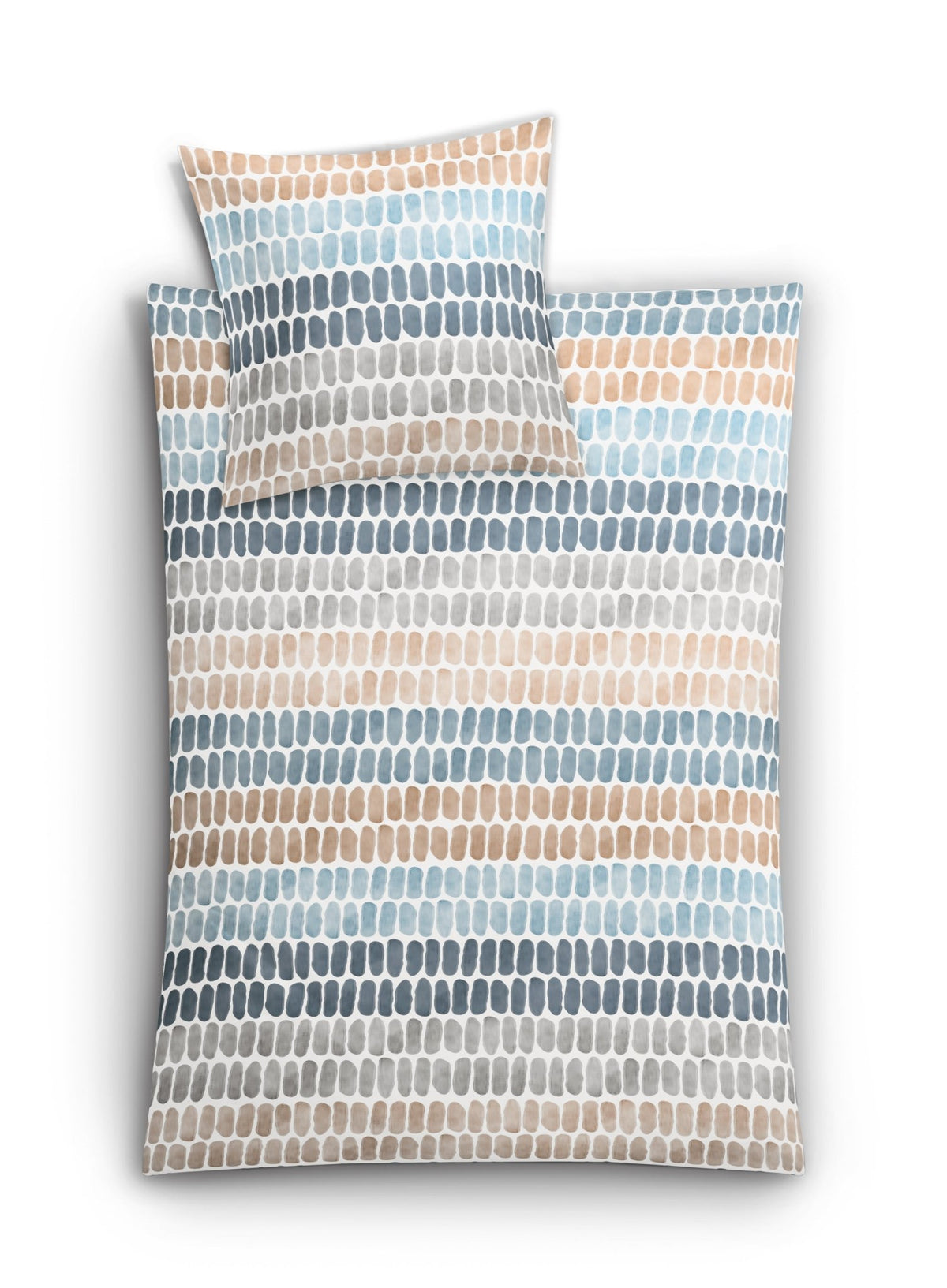 Bettwäsche-Set mit Kissen, Streifenmuster in Blau, Grau und Beige