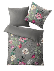 Graue Bettwäsche mit buntem Blumenmuster, Decken- und Kissenbezug
