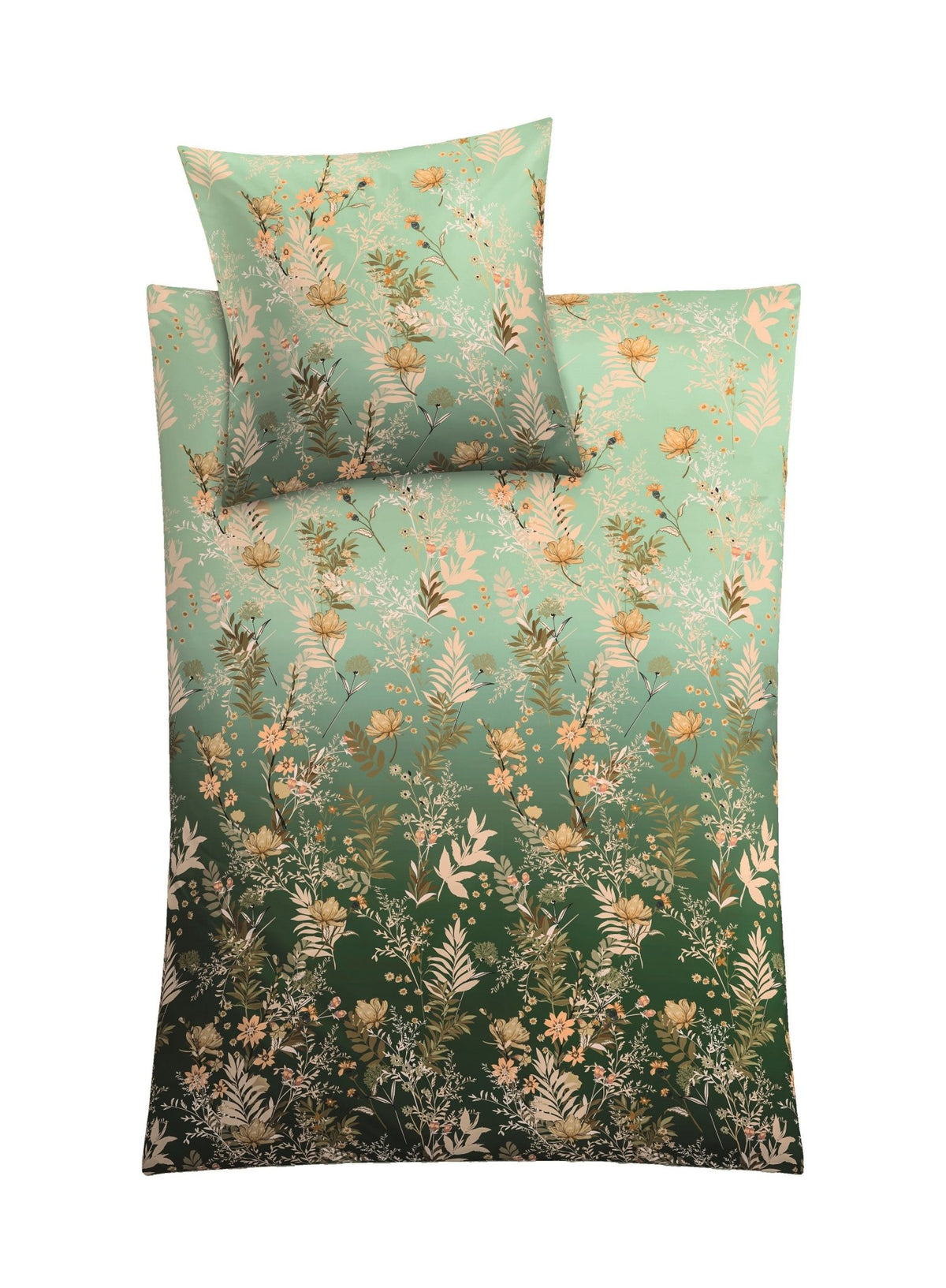 Bettwäsche-Set mit grünem Farbverlauf und zartem Blumenmuster allover
