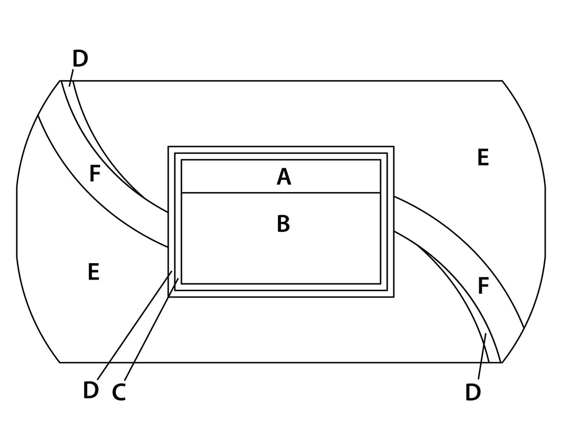 Schematische Zeichnung eines rechteckigen Badezimmer-Spiegels mit Rahmen