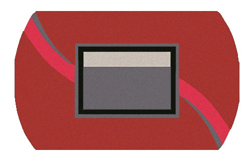 Rotes Seifenstück mit grauem Etikett und geschwungener Zierlinie in Pink