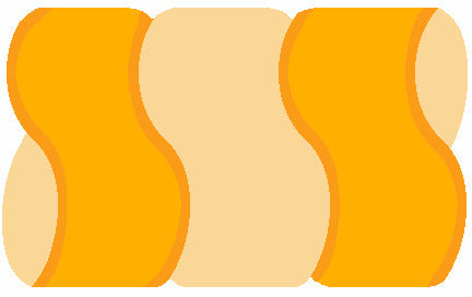 Drei gelb-orange, weich geschwungene Schwämme in rechteckiger Form