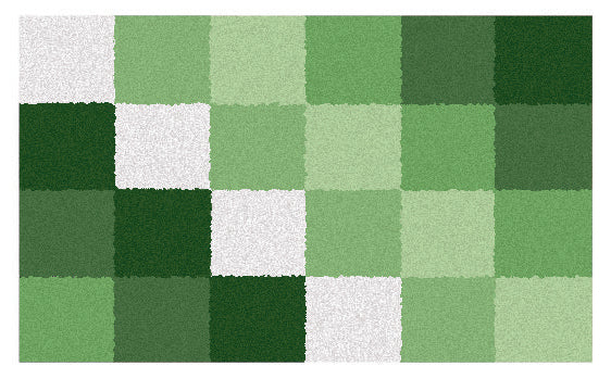 Grüne und weiße Mosaikfliesen in Schachbrettmuster nebeneinander angeordnet