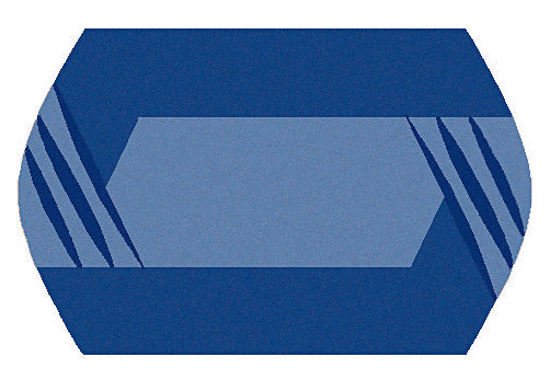 Blaue Badematte mit geometrischem Mittelstreifen und seitlichen Streifen