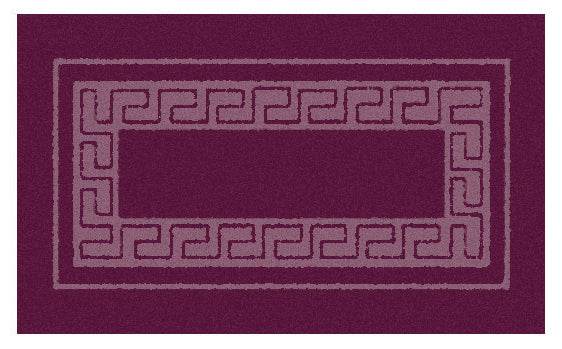 Lila rechteckige Badematte mit ornamentaler Bordüre im Labyrinthmuster