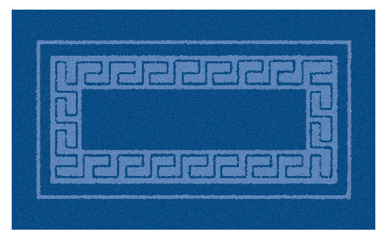 Blaue rechteckige Badematte mit hellblauem, griechischem Zier-Rand