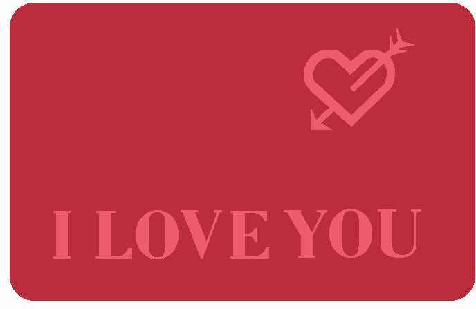 Große rote Badematte mit Herzpfeil-Motiv und Aufschrift I LOVE YOU