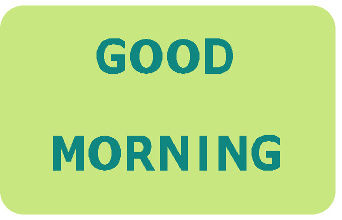 Hellgrüner Badteppich mit der türkisfarbenen Aufschrift GOOD MORNING