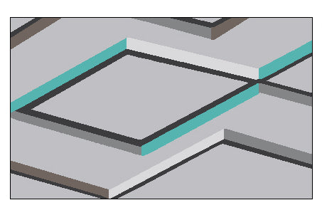 Illustration eines Badteppichs mit eingefärbten geometrischen Formen.