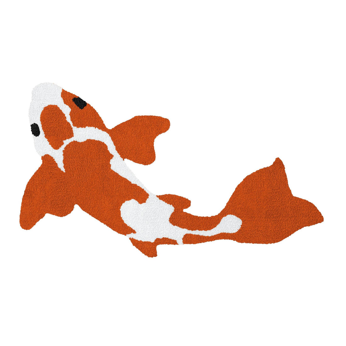Orange Badematte in Koi-Fischform mit weißen Flecken und Schwanzflosse