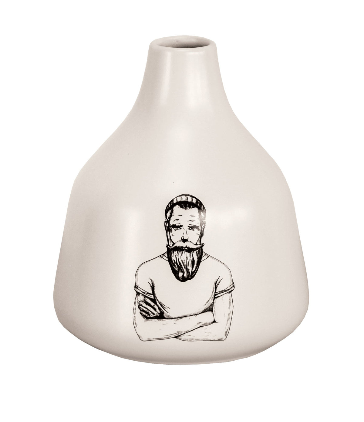 Weiße Seifenspender-Flasche mit Illustration eines bärtigen Mannes