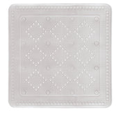 Quadratische, helle Badewannenmatte mit Lochmuster und Noppenrand