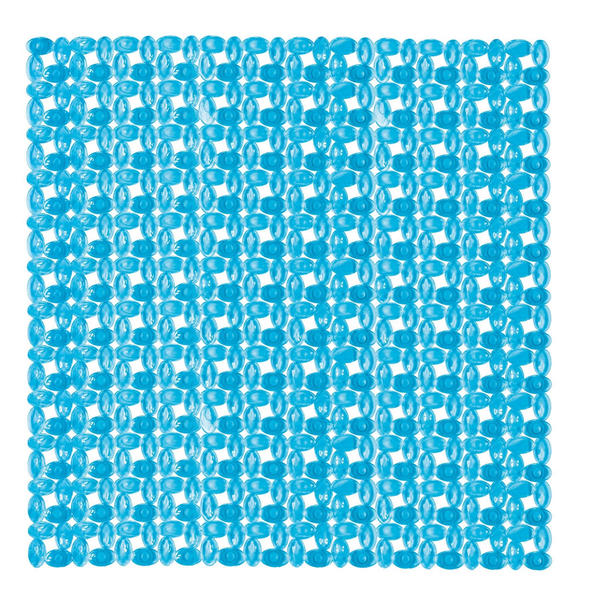 Quadratische blaue Badematte mit vielen runden Noppen obenauf aus Gummi