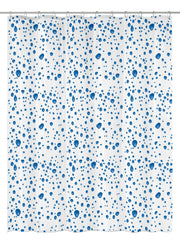 Weißer Duschvorhang mit blauem Wassertropfen-Muster in mehreren Größen