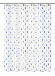 Weißer Duschvorhang mit regelmäßig verteilten kleinen blauen Ankern