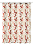 Duschvorhang mit abstraktem Design in Goldfarben und Roségoldfarben auf Weiß.
