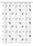 Weißer Duschvorhang mit niedlichen Schaf- und Blumenmotiven bedruckt