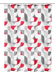 Duschvorhang geometrisches Muster in Rot und Grau auf hellem Hintergrund