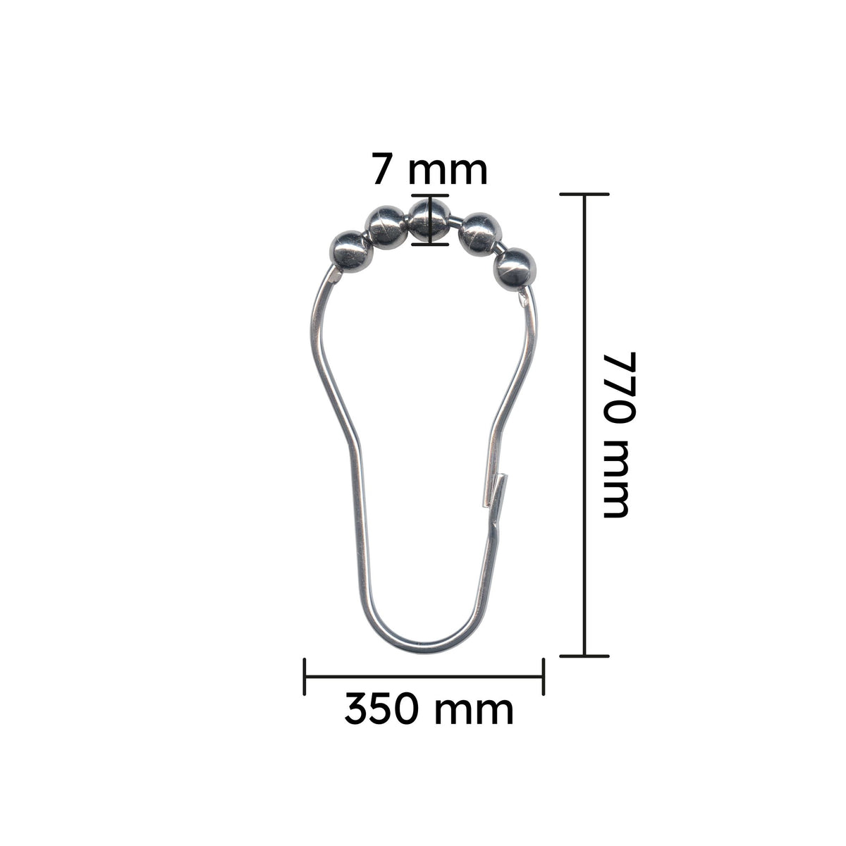 Metall-Duschvorhangring mit Kugeln, Maße 7, 350 und 770 mm aus Edelstahl