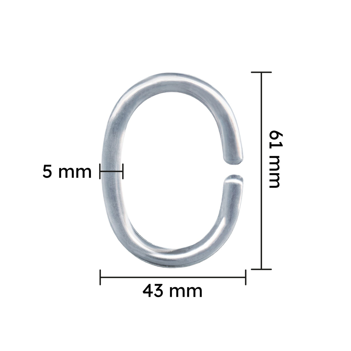 Silberner C-förmiger Duschvorhanghaken mit Maßen 61 x 43 x 5 mm aus Metall