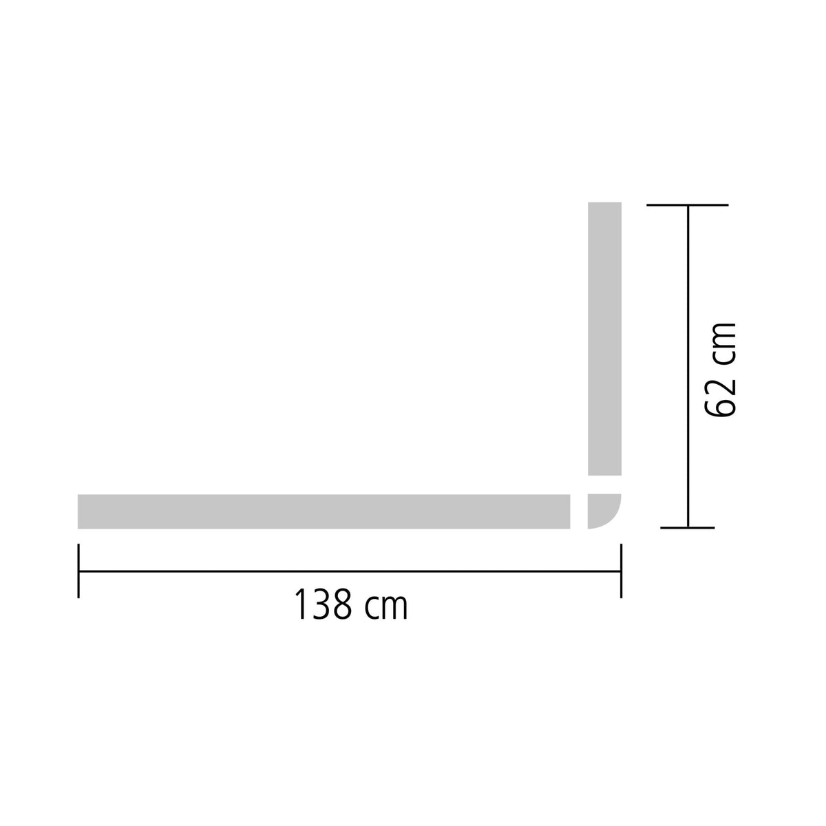 L-förmige Skizze eines Profils mit Seitenlängen 138 cm und 62 cm Länge