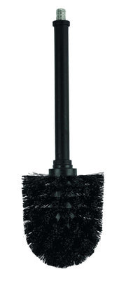 Schwarze WC-Bürste mit langem Griff und Gewinde vor weißem Hintergrund.