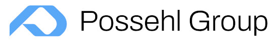 Logo mit blauem Symbol und schwarzem Schriftzug Possehl Group auf Weiß