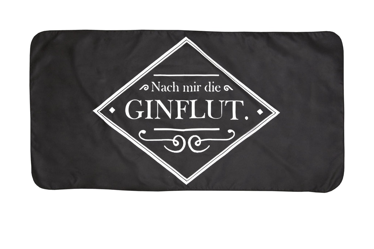 Schwarze Badematte mit weißem Spruch Nach mir die GINFLUT Motiv
