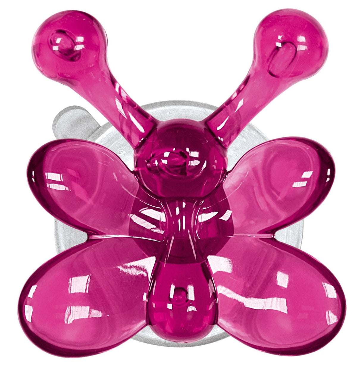 Pinker Schmetterling aus Kunststoff mit transparenter Saugnapfhalterung