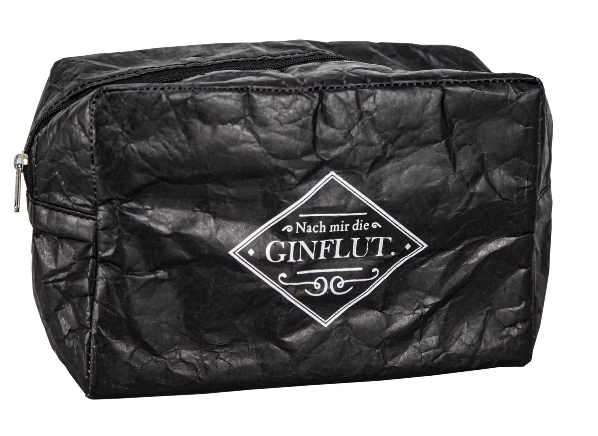 Schwarze Kulturtasche aus Papier mit Aufdruck Nach mir die Ginflut