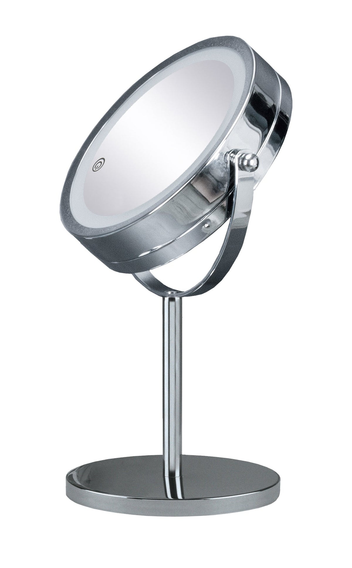 Runder, verstellbarer, doppelseitiger Kosmetikspiegel aus Chrom mit Glas