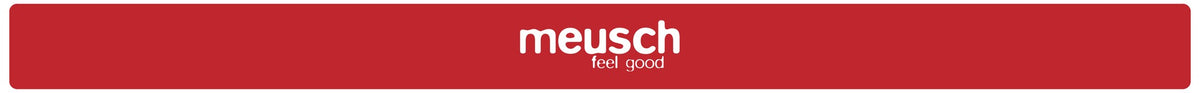 Breiter Banner mit weißer Schrift auf rotem Hintergrund mit Markenname Meusch
