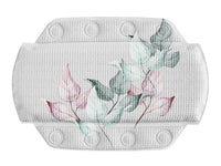 Nackenkissen für Badewanne mit floralem Blättermotiv in Rosa und Grün.