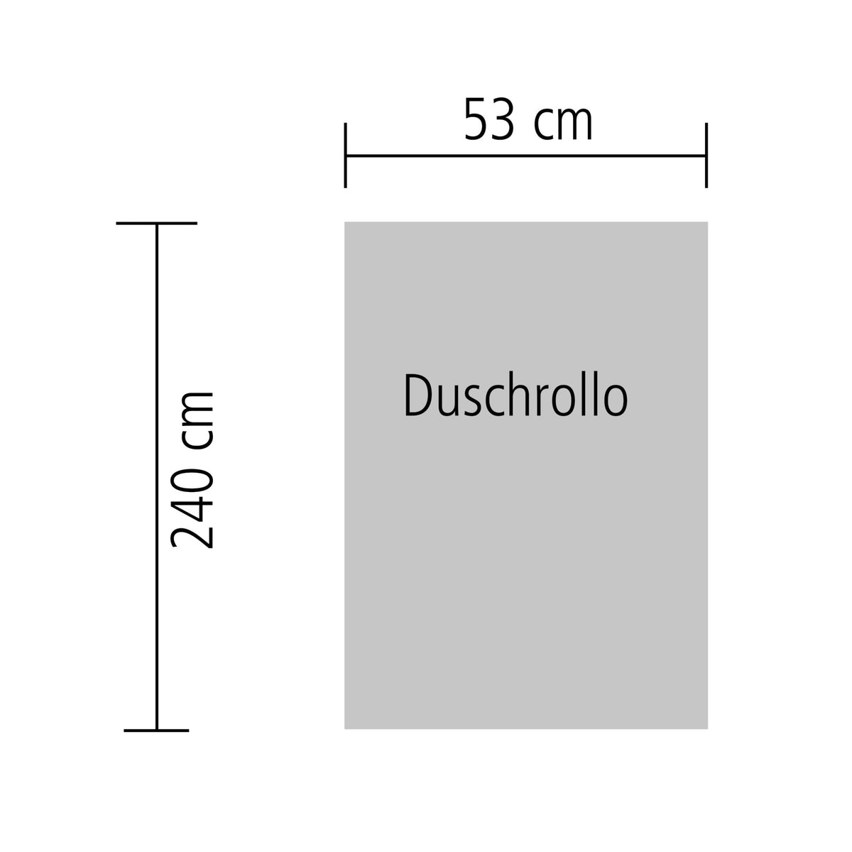 Grafik eines Duschrollos mit Maßen 53 cm Breite und 240 cm Höhe