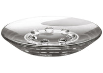 Runde, transparente Seifenschale aus Glas mit erhöhten Noppen innen auf dem Boden