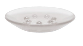 Transparente ovale Seifenschale aus Glas mit erhöhten Noppen innen