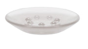 Transparente ovale Seifenschale aus Glas mit erhöhten Noppen innen