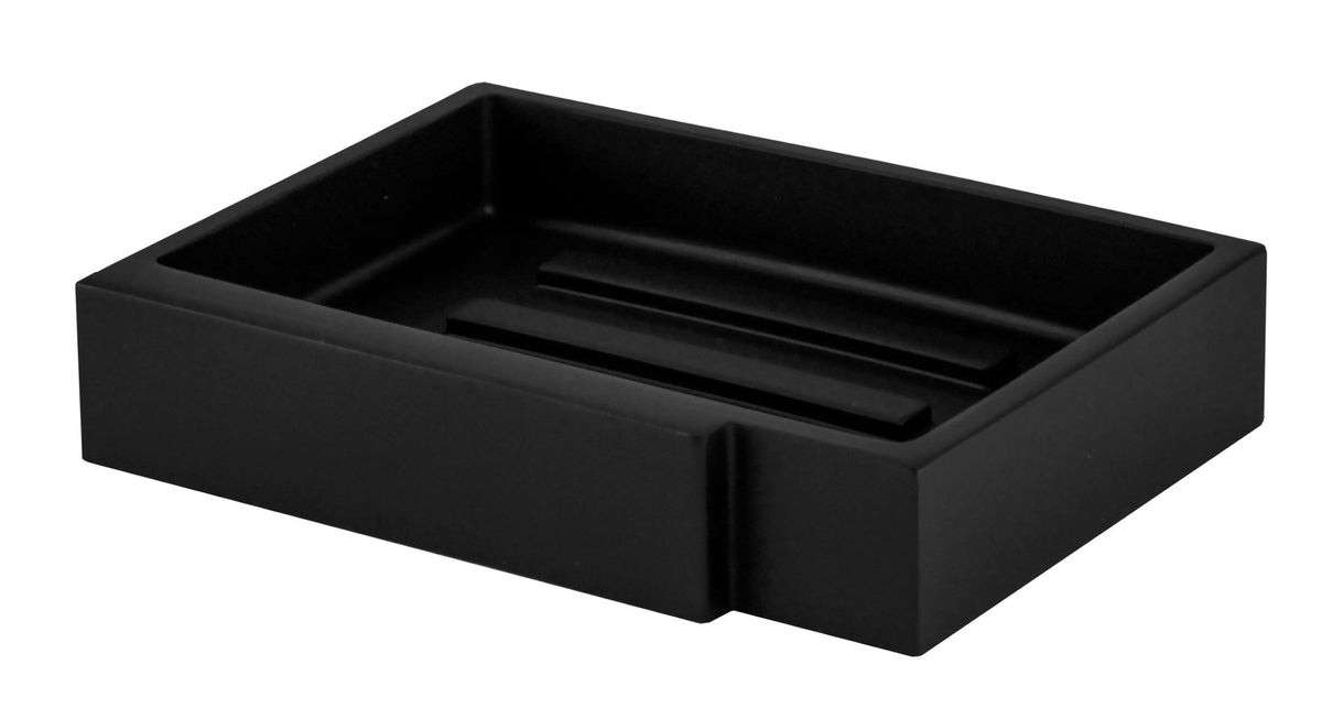 Schwarze, rechteckige Seifenschale mit Rillen im modernen Design